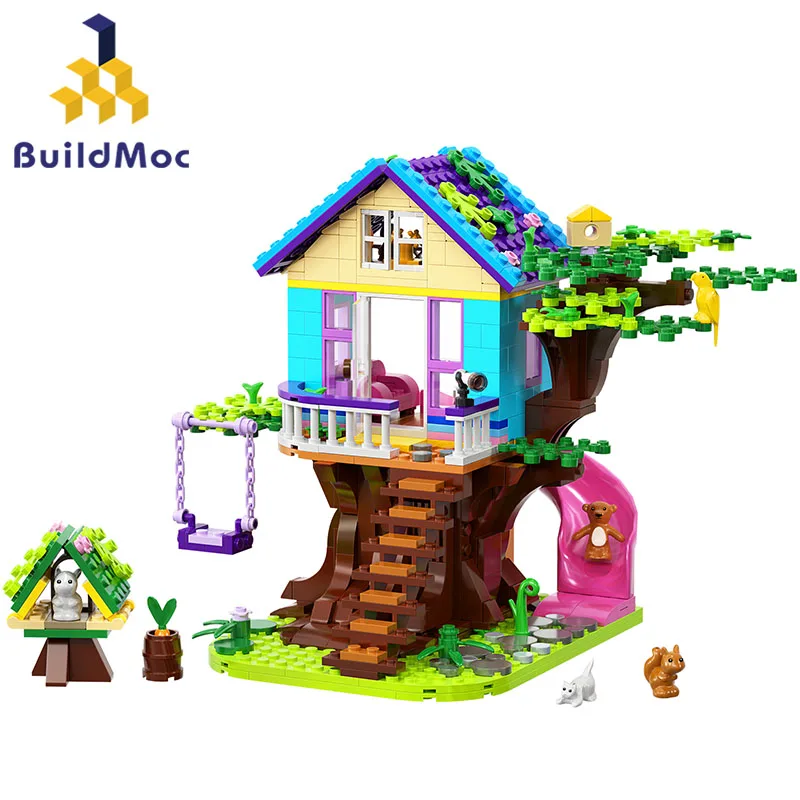 

BuildMoc New Animal Tree House Building Blocks Set Openable Forest Slide Hut Nature Park Bricks Toys For Children Birthday Gifts