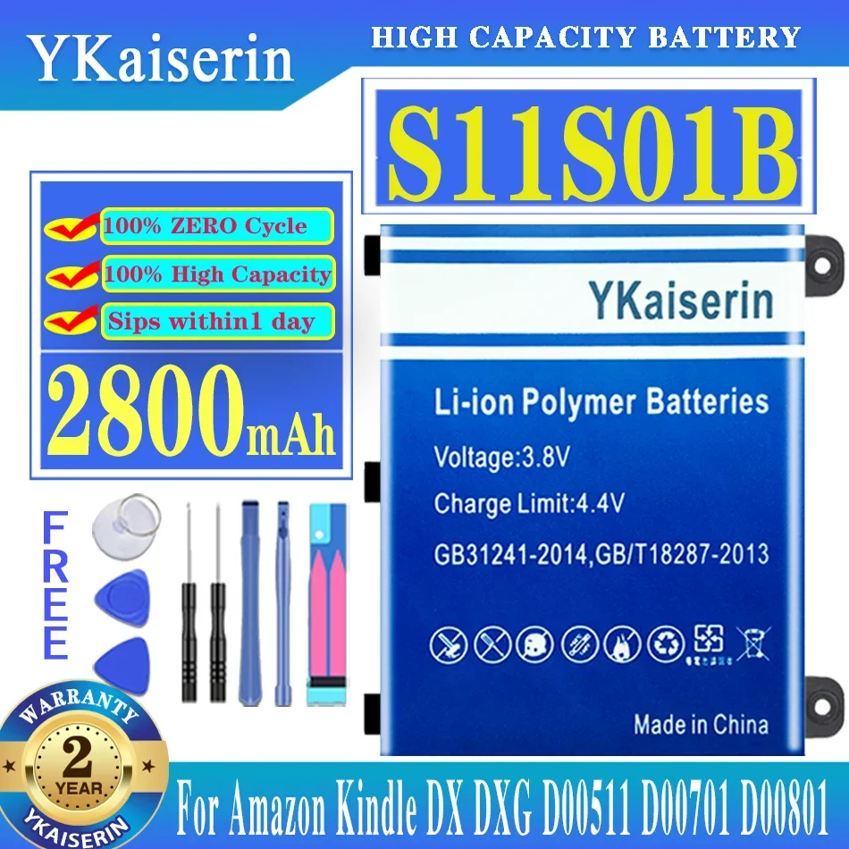 

YKaiserin S11S01B 2800mAh Battery For Amazon Kindle 2 Kindle2/kindle DX DXG D00511 D00611 D00701 D00801 S11S01A Batteria + Tool