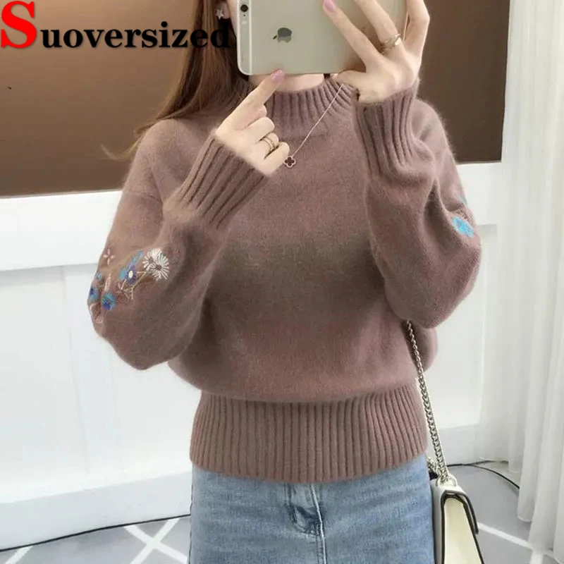 Floral Embroidery Thick Pullovers Fashion Khaki Knitted Sweater Women Female Long Sleeve Half Turtleneck Ladies Sweater Knit Top
Floral Embroidery Thick Pullovers Fashion Khaki Knitted Sweater Women Female Long Sleeve Half Turtleneck Ladies Sweater Knit Top