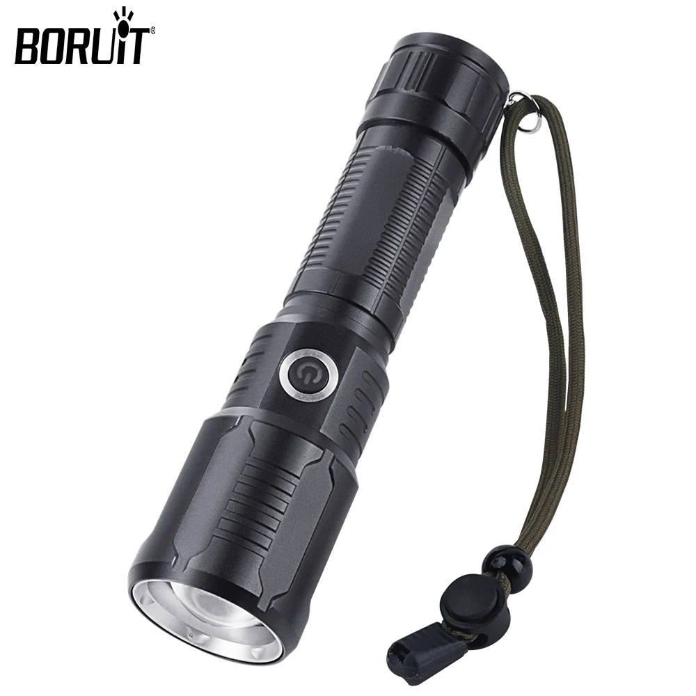 

BORUiT Super Bright LED Flashlight Telescopic Zoom Type-C Rechargeable Torch 500 Meters Lighting for Outdoor Camping Lantern