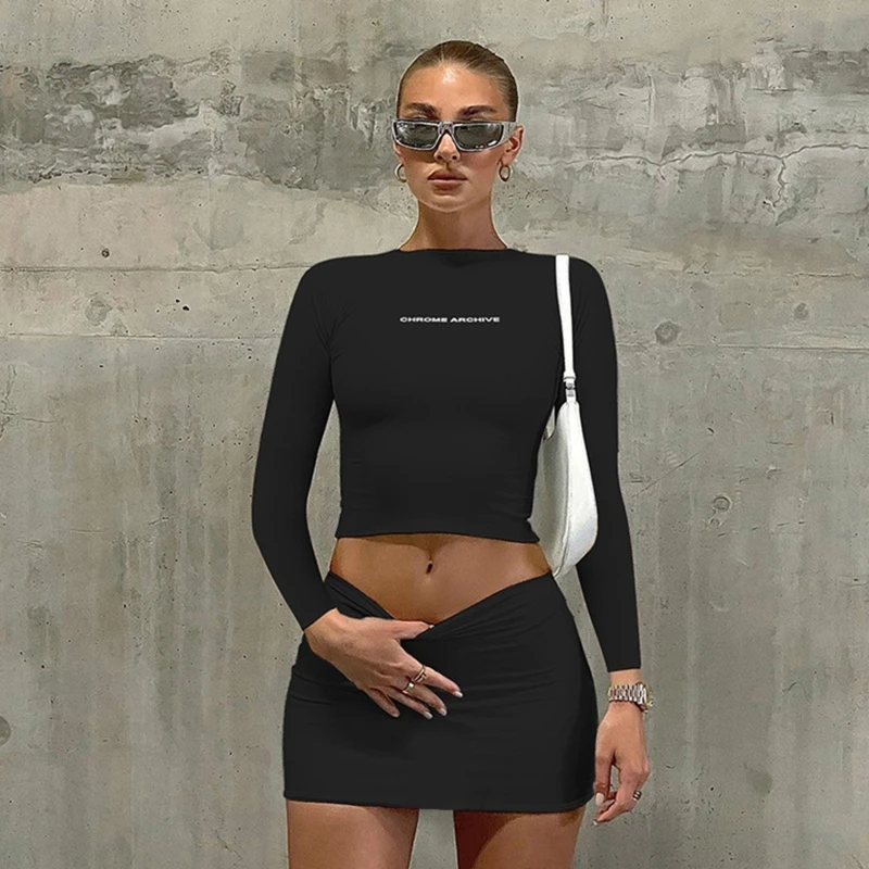 Women's Two Pieces Outfits Long Sleeves Crop Tops Stylish Bodycon Skirt Chic Letter Print Crop Tee Tops Slim Mini Skirt
Women's Two Pieces Outfits Long Sleeves Crop Tops Stylish Bodycon Skirt Chic Letter Print Crop Tee Tops Slim Mini Skirt