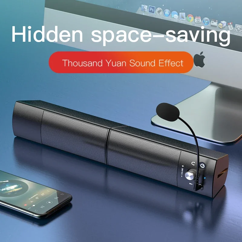 Altavoces de ordenador con Bluetooth desmontable, barra de altavoz con sonido envolvente, Subwoofer para ordenador, PC, portátil, reproductor de música Dual con cable USB Altavoces de ordenador con Bluetooth desmontable, barra de altavoz con sonido envolvente, Subwoofer para ordenador, PC, portátil, reproductor de música Dual con cable USB