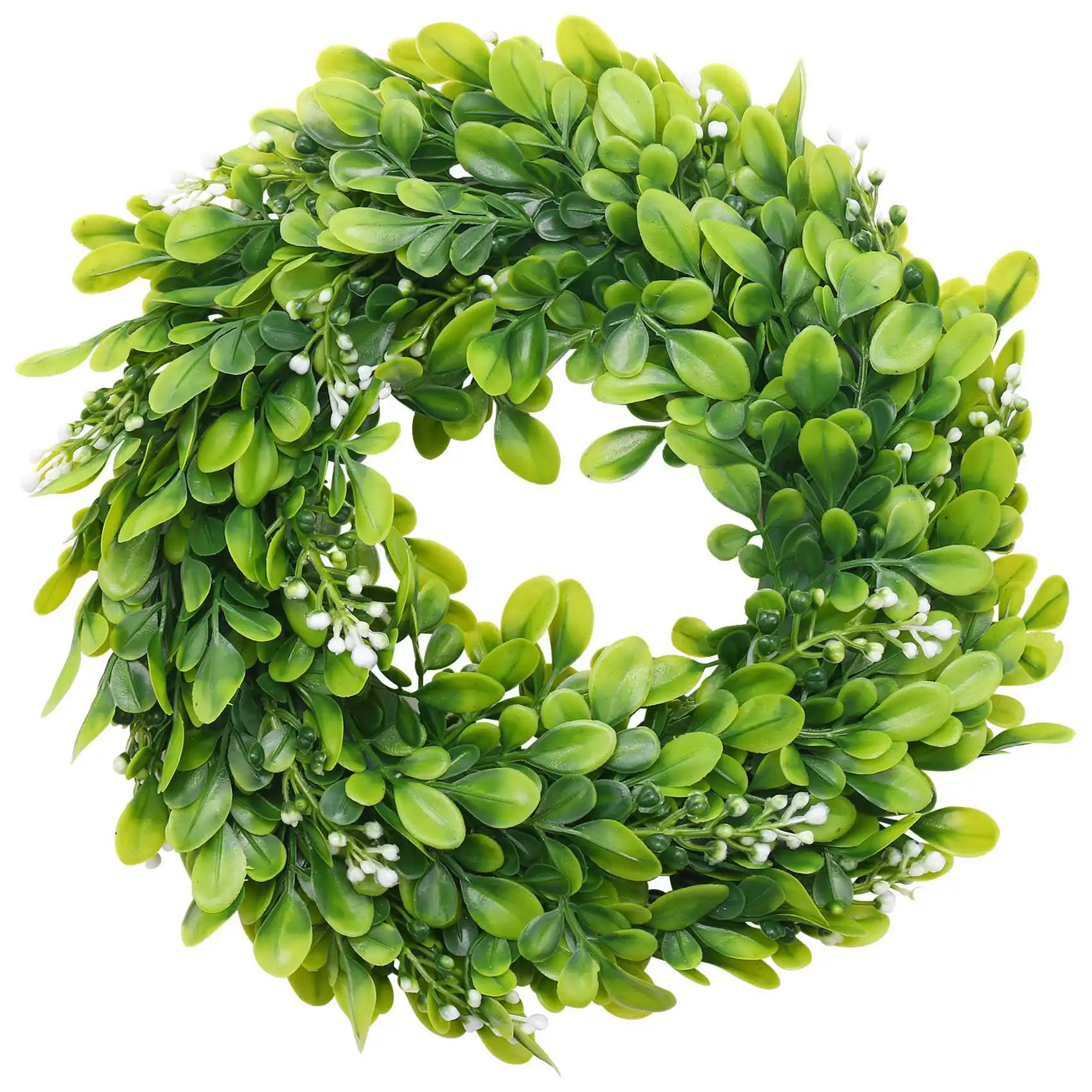 

2 Pack Artificial Boxwood Wreath Faux Artificial Green Leaves Wreath Front Door Hanging Wreath Decoration, 10 Inches