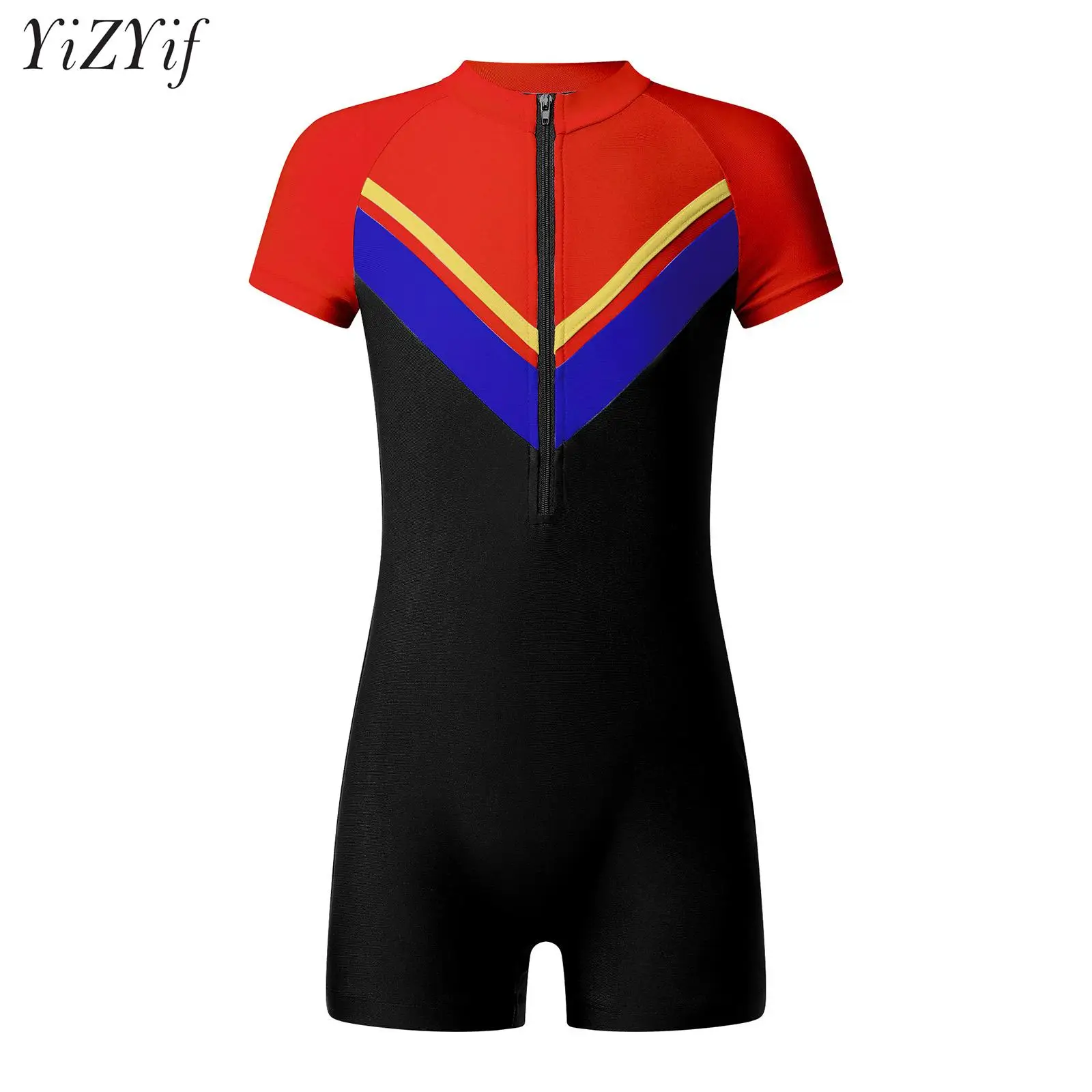 

Kids Girls Short Sleeve Front Zipper Athletic Swimwear Quick Dry One Piece Swimsuit UV Rash Guard Sport Bathing Suit for Diving