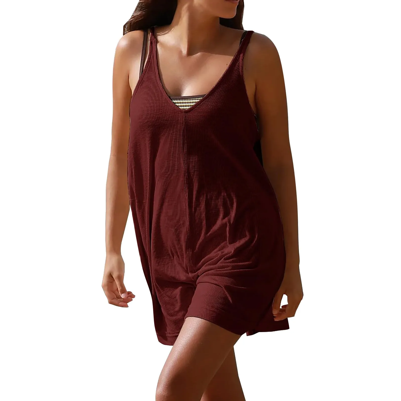 

Женское летнее платье без рукавов с V-образным вырезом, свободного кроя, пляжный сарафан в стиле бохо с карманами, платья для женщин 2024