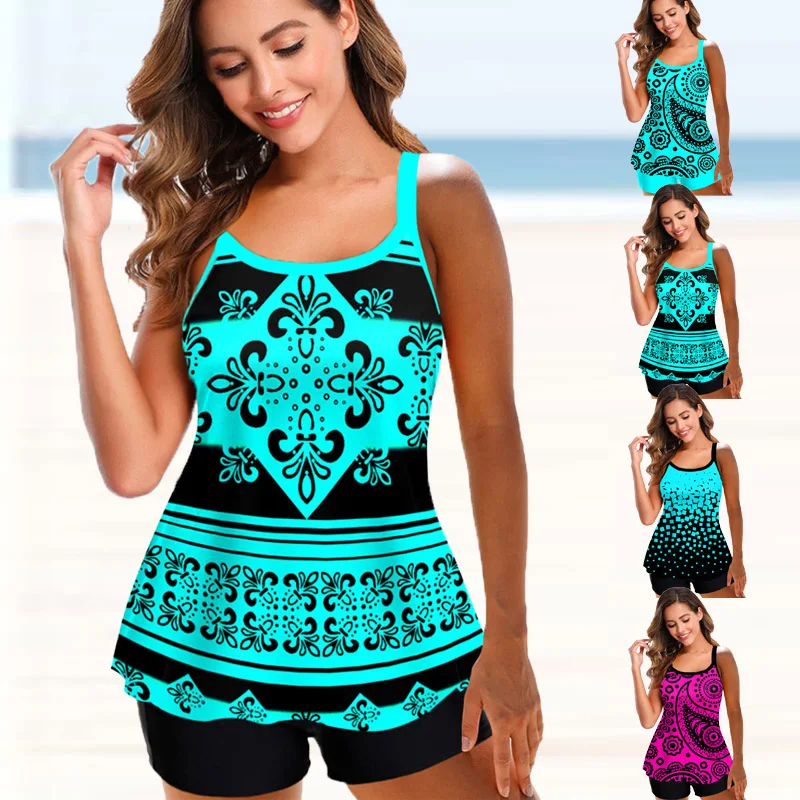 

Plus Size Women Beachwear Swim Tankini Monokini Swimwear Bathing Suit Two Pieces Swimsuits Womens Printed Beach Summer Swimdress