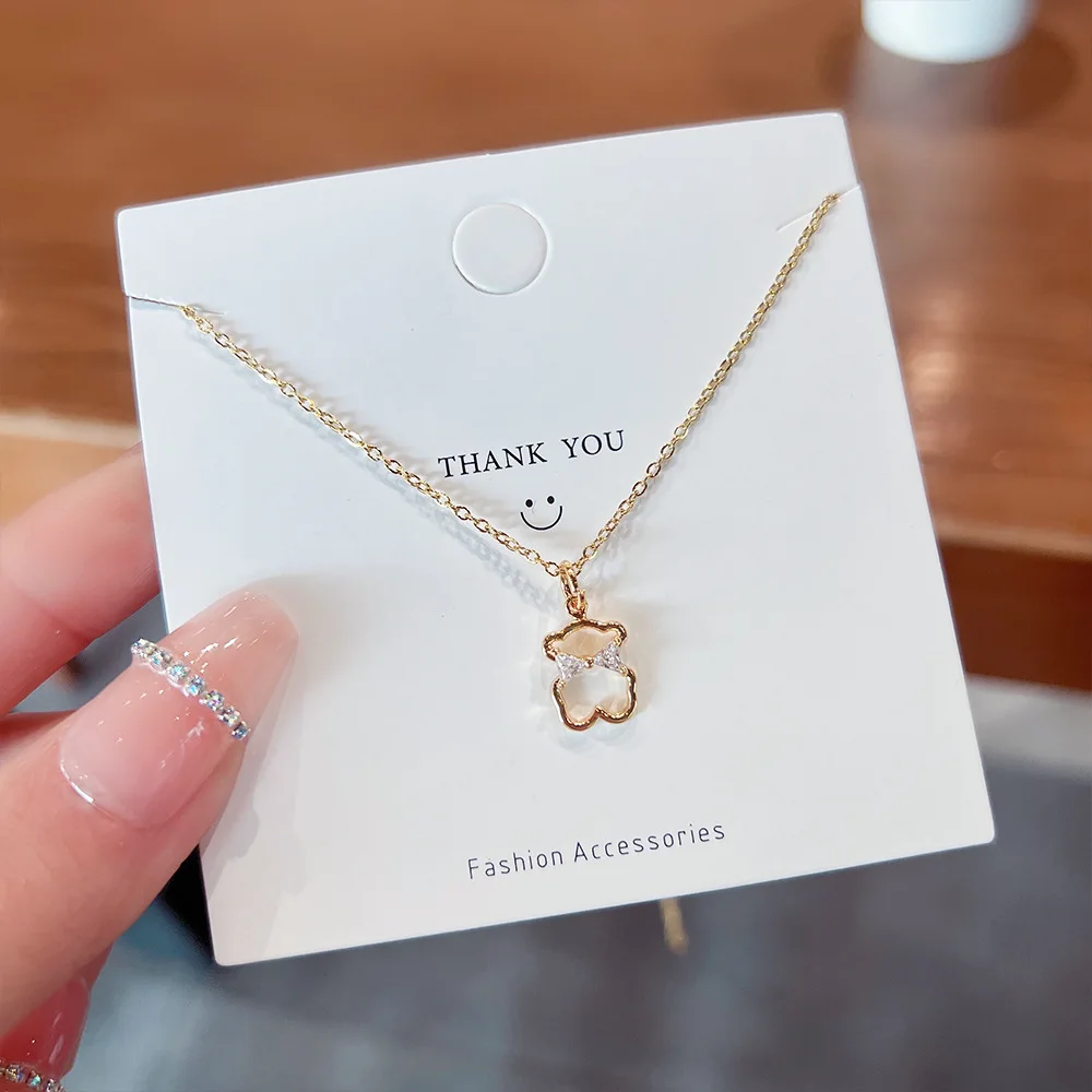 

Bow Hollow Bear Zircon Bowknot Nimble Lucky Love Heart Mother's Day Pendant Necklace Woman Girl Wedding Blessing Jewelry