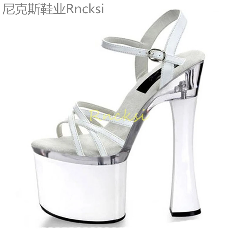 

20cm Leaky-toed hollow high-heeled shoes women's word with thick heels and high-heeled sandals summer new fashion fish mouth