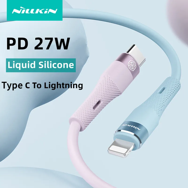 

NILLKIN жидкий силиконовый кабель 27 Вт PD Тип C для Lightning 2.4A Быстрая зарядка для iPhone 14 13 12 Pro Max USB C кабель для быстрой зарядки