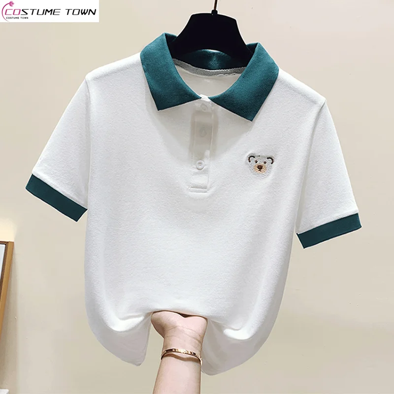 Pure Cotton Polo Shirt Women's T-shirt Short Sleeved Summer Popular Fashion Sports Casual Slim Fit Versatile Top 
Pure Cotton Polo Shirt Women's T-shirt Short Sleeved Summer Popular Fashion Sports Casual Slim Fit Versatile Top