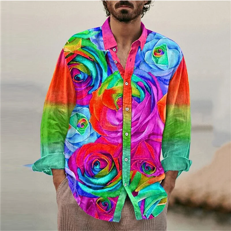 Men's Long Sleeve Shirt Fashion Casual Outdoor Colorful Graffiti Rainbow Rose Button Lapel Top Hot Sale
Men's Long Sleeve Shirt Fashion Casual Outdoor Colorful Graffiti Rainbow Rose Button Lapel Top Hot Sale