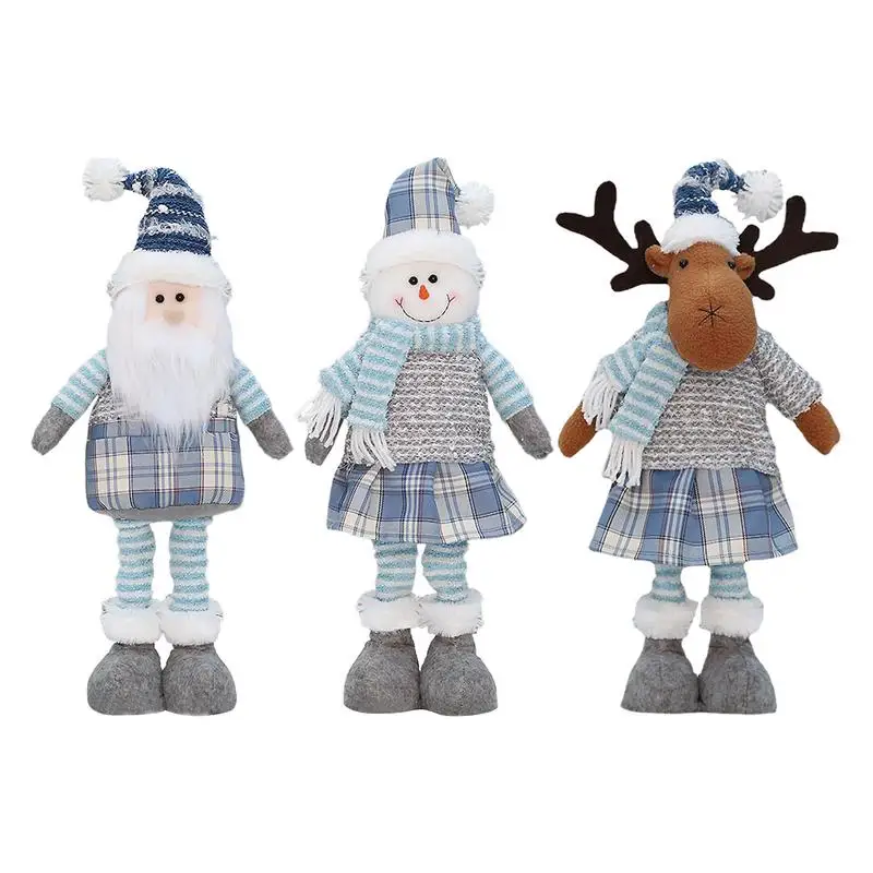 

Santa Claus Doll Blue Plaid Fabric Retractable Christmas Doll Snowman Elk Plush Toy Santa Figurine Ornament Christmas Decoration