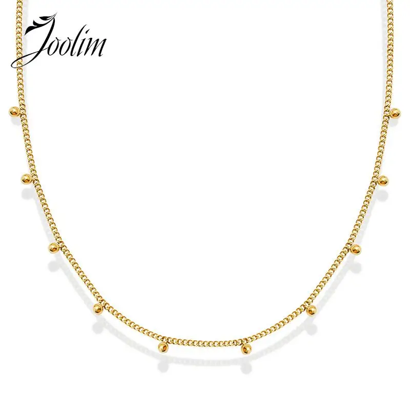 

Joolim Jewelry High End PVD Wholesale No Fade Delicate Dainty Dot Pave Pendant Choker Chain Stainless Steel Necklace for Women