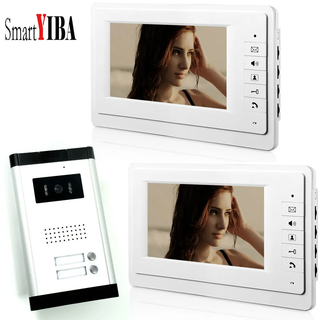 

SmartYIBA 7"Wired Building Intercom System Video Door Phone Doorbell 2 Buttons Call Security Camera For 2 Units Apartment