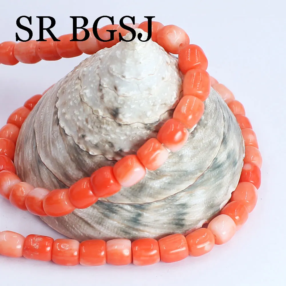 

6-8mm Irregular Drum Column Tube Natural Orange Coral Spacer Beads for Jewelry Making 15" Strand DIY Bracelet Necklace