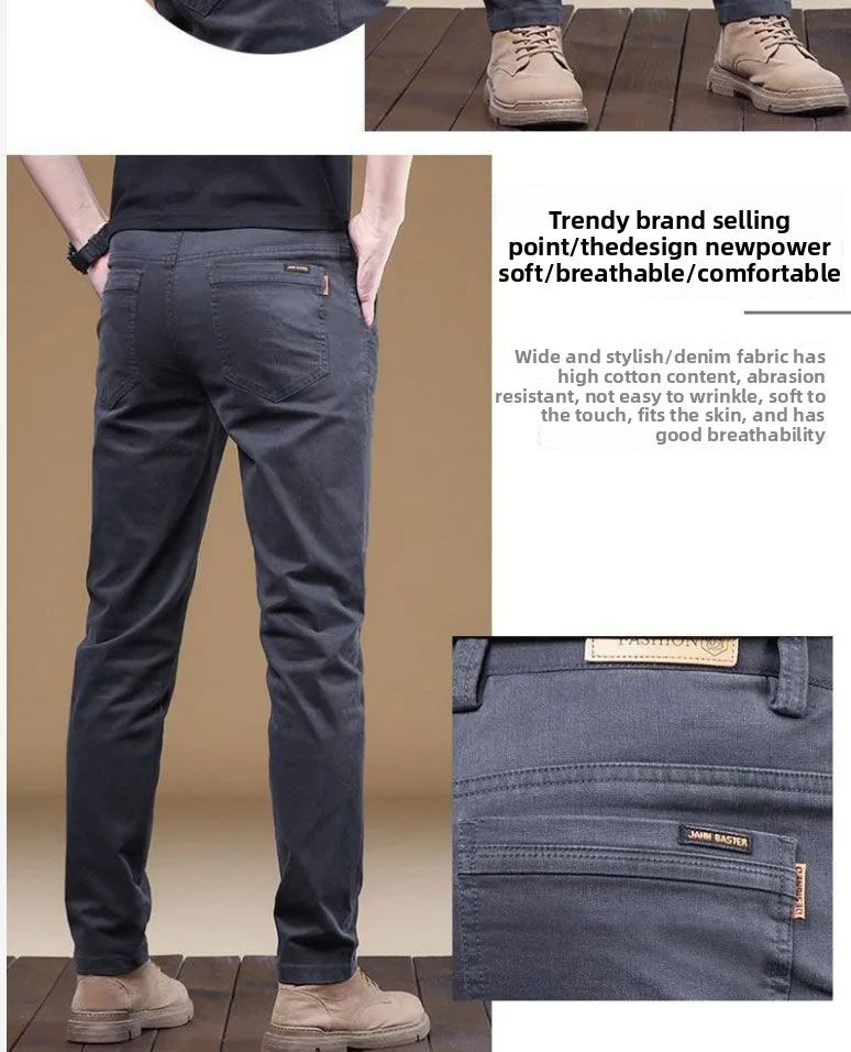 2025 Summer Thin Cotton Men's Casual Pants Trendy Versatile Elastic Light Business Trousers Work Formal Slim Straight Pants 33 S4c7f5d03576245cd911e45a376e500cat
