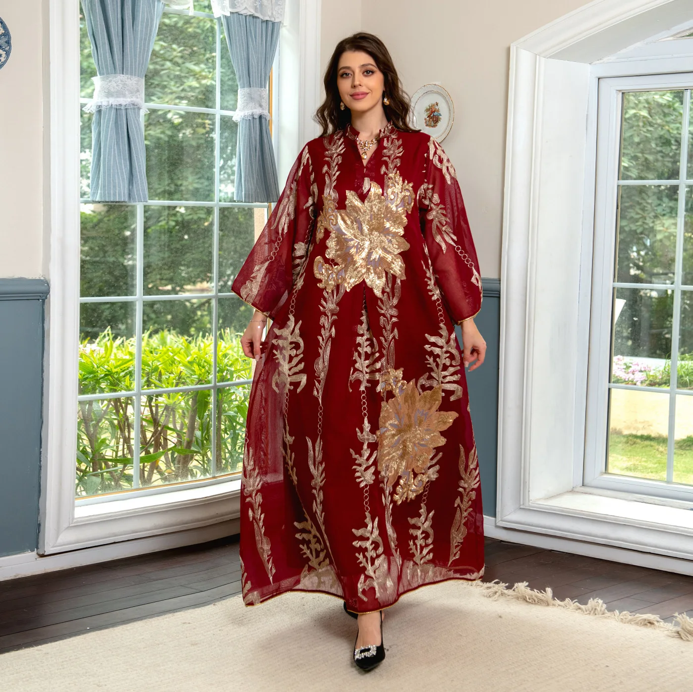 Elegant Sequin Embroidered Abaya Dress for Women Kaftan Long Sleeve V-neck White Green Blue Long Abaya Muslim Fashion Dress
Elegant Sequin Embroidered Abaya Dress for Women Kaftan Long Sleeve V-neck White Green Blue Long Abaya Muslim Fashion Dress