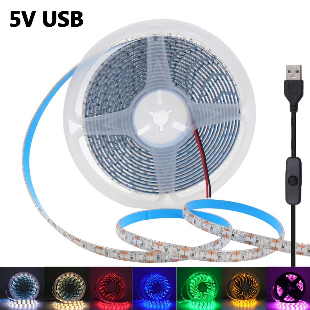 

5V LED Strip Lights USB 60LEDs/m 2835 Flexible Led Light Tape TV Backlight Home Decoration Warm White Red Blue IP21/IP65 0.5-5m