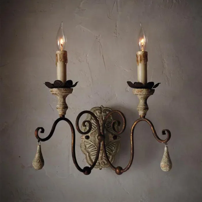 Customized French countryside wooden wall lamp, living room, hallway, retro French style lamp, model room, iron double head cand
Customized French countryside wooden wall lamp, living room, hallway, retro French style lamp, model room, iron double head cand