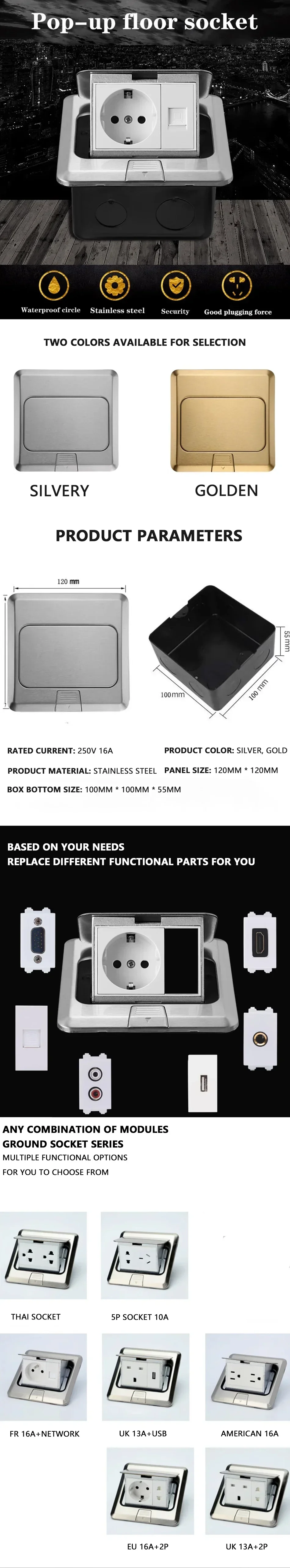 Generic UN computer PopUp Desktop Floor Socket EU FR US UK Universal