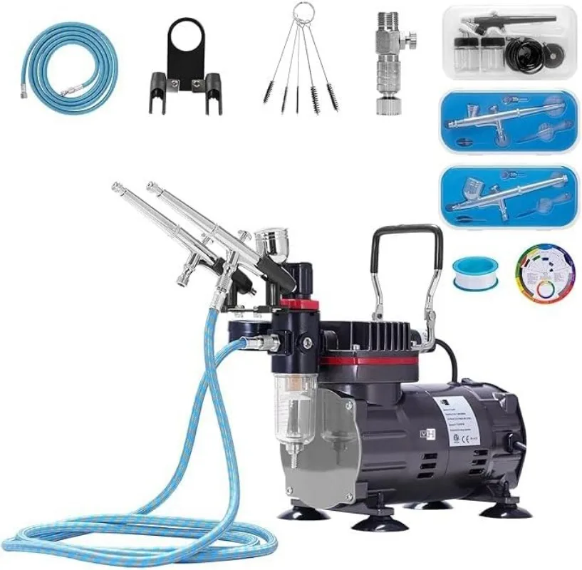 

VIVOHOME Airbrush Kit with 1/5 HP Air Compressor and 3 Dual Action Professional Airbrush Gun, Gravity and Siphon Feed