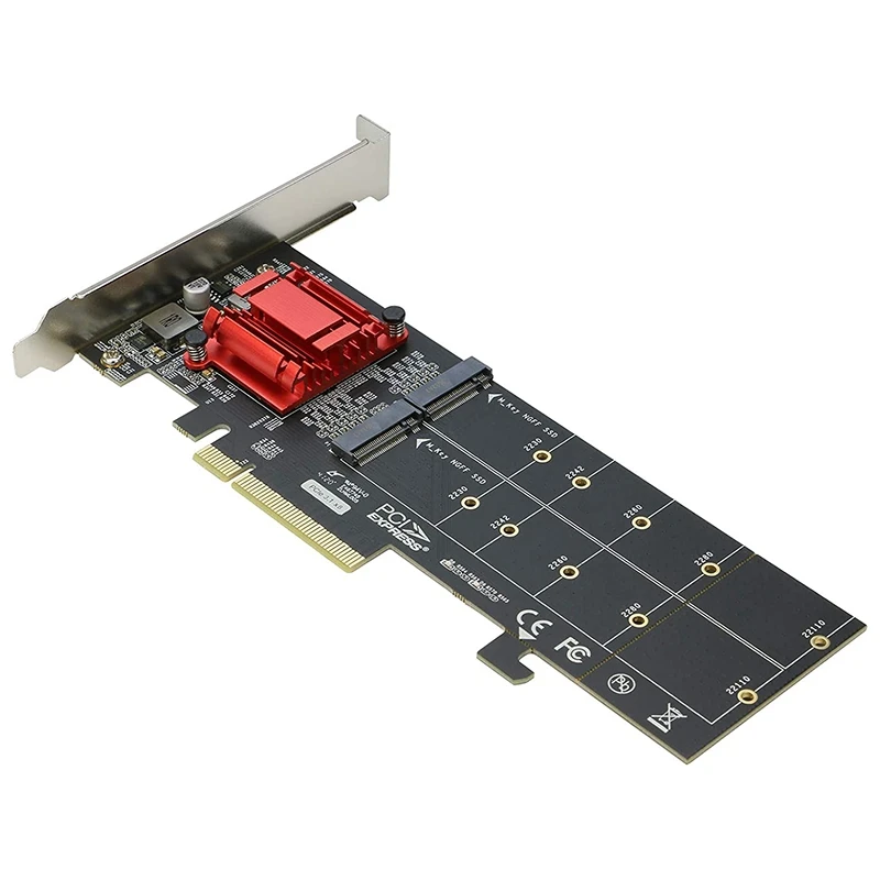 

Dual NVMe PCIe Adapter,M.2 NVMe SSD to PCI-E 3.1 X8/X16 Card Support M.2 (M Key) NVMe SSD 22110/2280/2260/2242