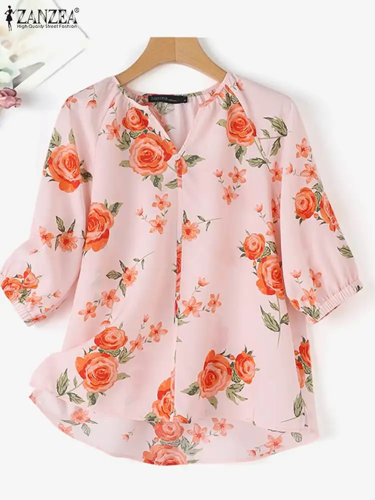 

ZANZEA Fashion Women 3/4 Sleeve Floral Printed Blouse Bohemian Female Shirt Summer Casual Holiday Tops Tunic V Neck Blusas Femme