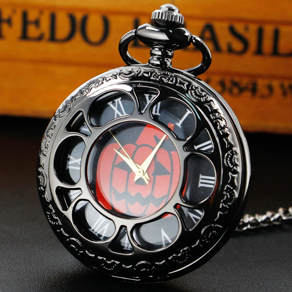 Black Hollow Vintage Quartz Pocket Watches Roman Number Red Pumpkin Dial Pockets Watch Halloween Christmas Gift
Black Hollow Vintage Quartz Pocket Watches Roman Number Red Pumpkin Dial Pockets Watch Halloween Christmas Gift