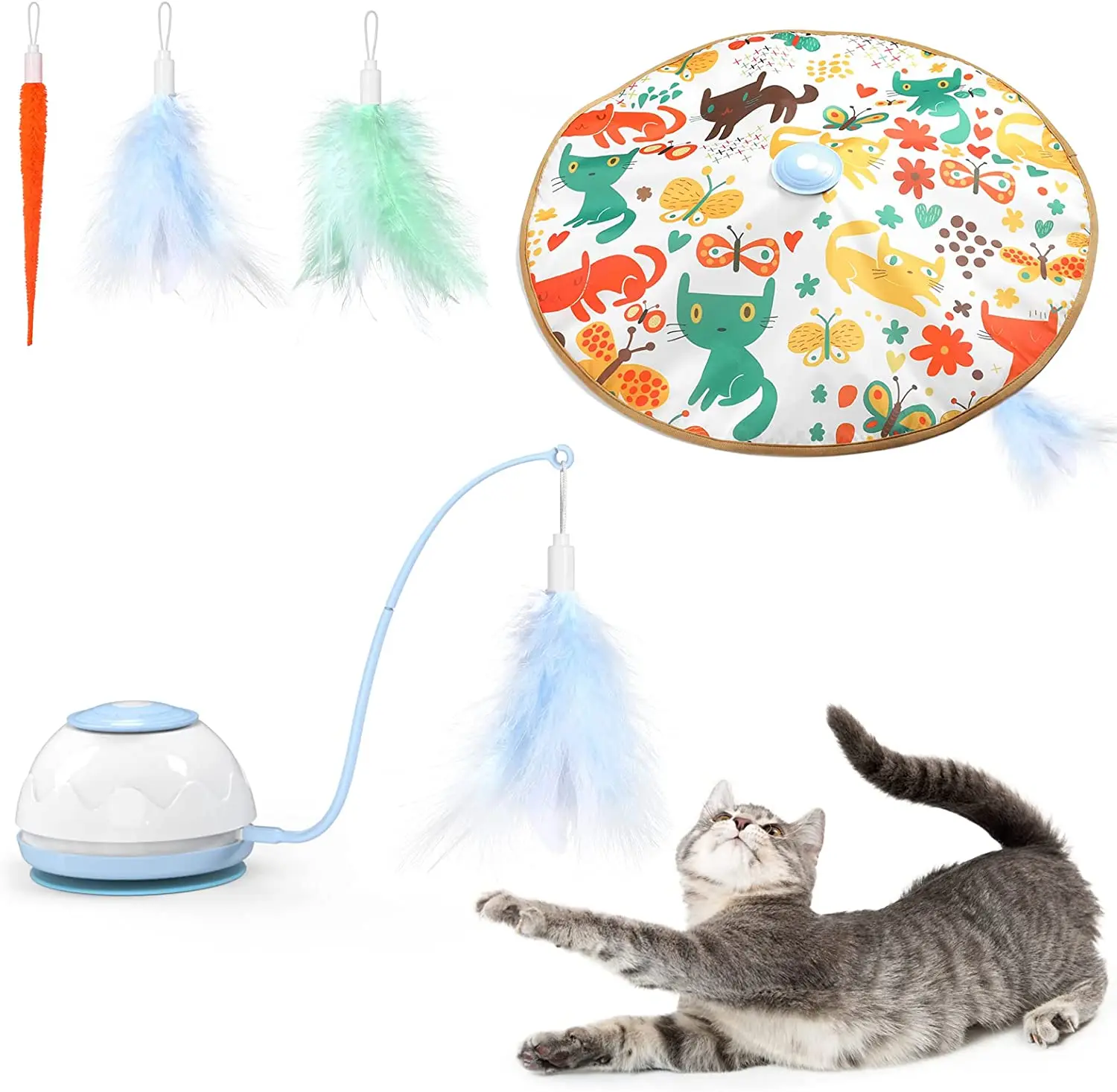 

ATUBAN Interactive Cat Toys,Adjustable Ambush Feather Kitten Toy,Automatic Kitten Toy for Cat Exercise Catcher Chasing Hunting