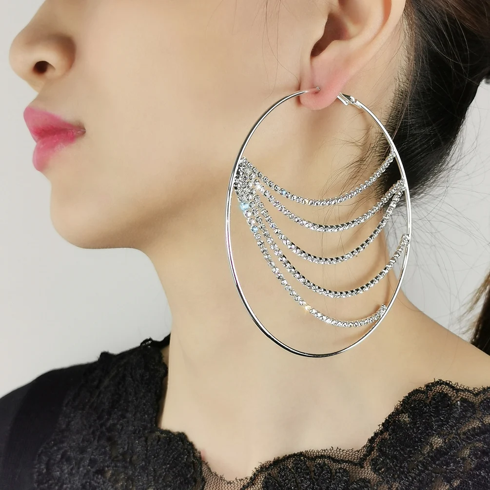 MANILAI 10cm Round Large Hoop Earrings Silver Color Luxury Rhinestones Chain Dangle Earring For Women Big Fashion Trend Jewelry
MANILAI 10cm Round Large Hoop Earrings Silver Color Luxury Rhinestones Chain Dangle Earring For Women Big Fashion Trend Jewelry