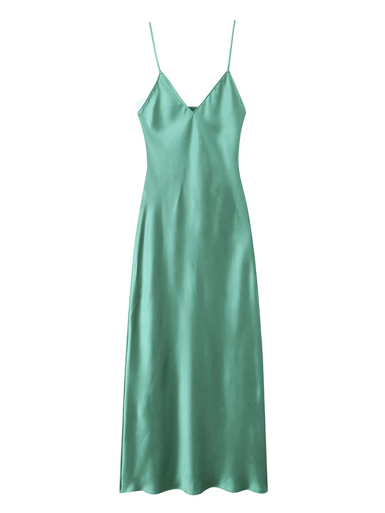 

TRAF 2024 New Summer Women Dress Sexy Bodycon Solid Midi Dress Skinny Mid-Calf Soft Dress Sleeveless Side Zipper Dress
