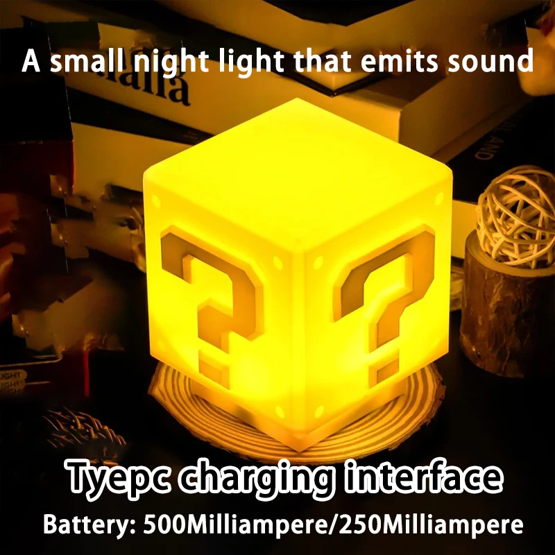 

LED Night Light Creative Gift Super Mario Question Mark Light Sound Charging Festival Gift Mario Light Square Brick Desktop