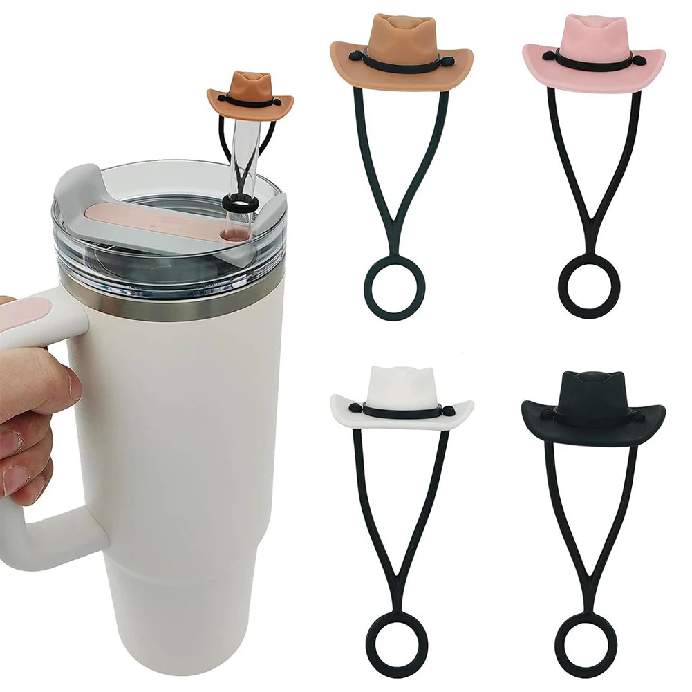 

4 Pcs Silicone Cowboy Hat Cute Straw Tip Cover Dust-Proof Drinking Straw Cap Reusable Straw Tips Lids Straw Topper Accessories
