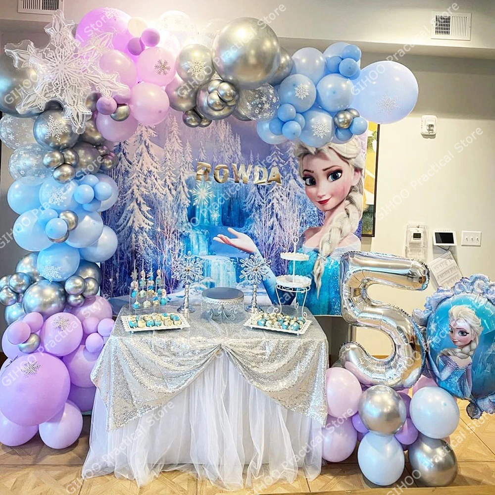 

120pcs Disney Frozen Theme Elsa Anna Princess Balloon Garland Snowflake 32inch Number Foil Ball Girl Birthday Baby Shower Decor