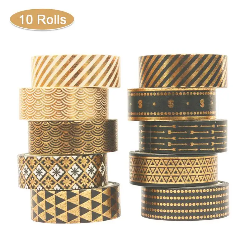 

10 Rolls Of Stamping WashiTape Bronzing Paper Tape Black Gold Tape 15mm Scrapbooking DIY Decoration Creative Masking Tapes