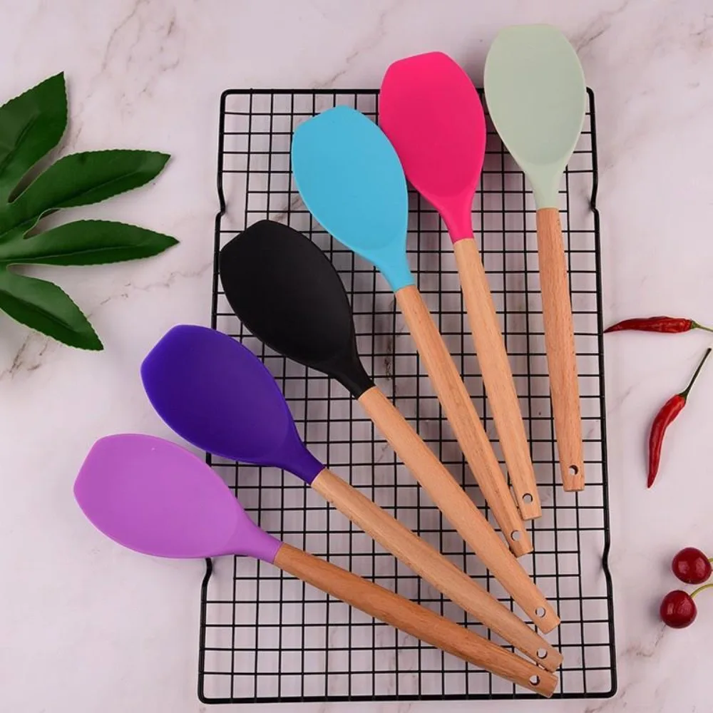 Heat Resistant Large Stirring Spoon New Long Wood Handle Multi-purpose Cooking Tools Silicone Egg Spatula for Kitchen Utensils
Heat Resistant Large Stirring Spoon New Long Wood Handle Multi-purpose Cooking Tools Silicone Egg Spatula for Kitchen Utensils