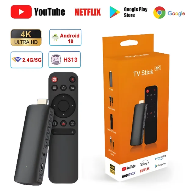 D6-Façades Android TV Stick, Core Allwinner H313, Type C, 4K, UHD, 2.4G, WiFi, Bluetooth, Android 10, 60fps, Smart Stick 1
