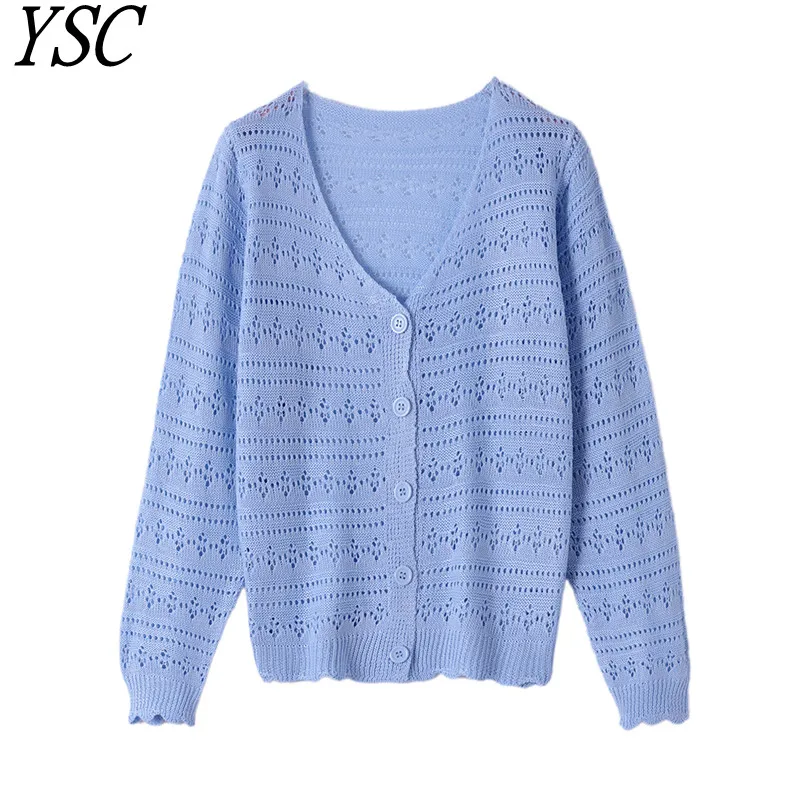 

YSC 2024 New models Women's knitting Pure cotton linen Cardigans Thin style Hollowing out High quality Sunscreen Cardigans