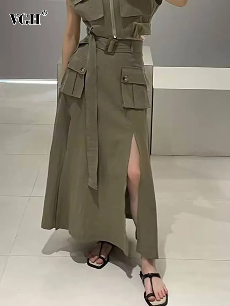 VGH Patchwork Pockets Solid Streetwear Skirt For Women High Waist Split A Line Folds Loose Casual Skirts Female Fashion Clothing
VGH Patchwork Pockets Solid Streetwear Skirt For Women High Waist Split A Line Folds Loose Casual Skirts Female Fashion Clothing