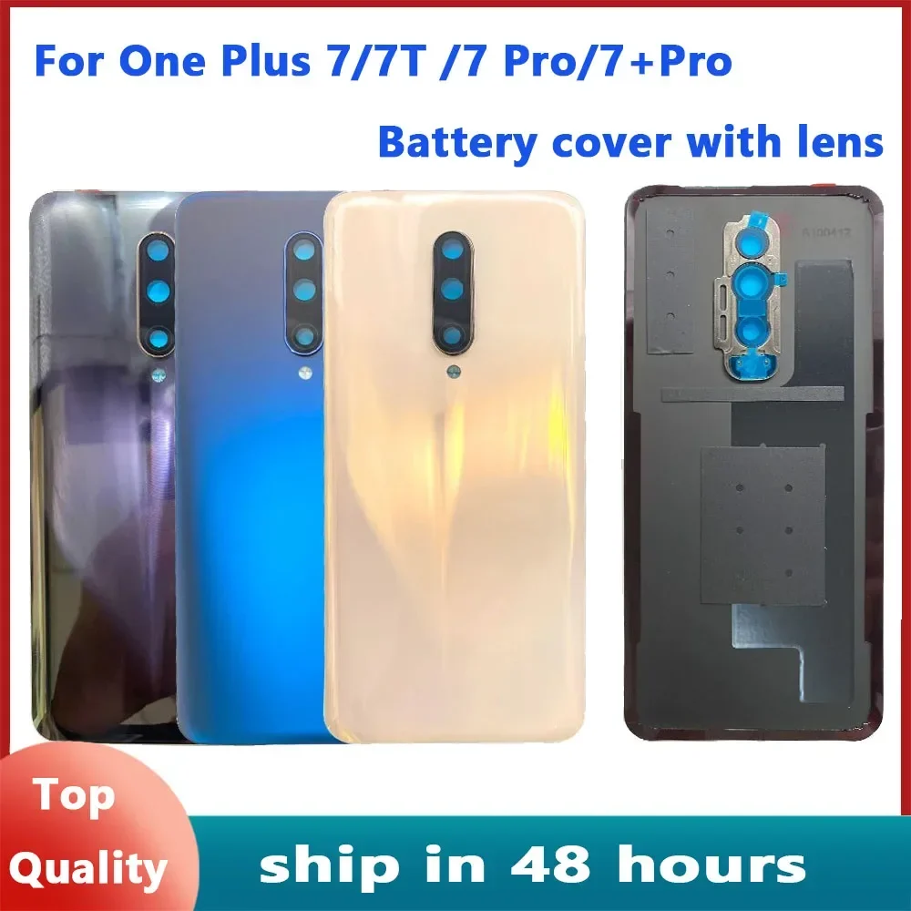 

Original For Oneplus 7 7T Pro Back Battery Cover Rear Battery Glass With Camera Lens Door Housing Case + Glue Adhesive Sticker