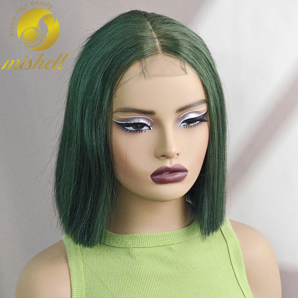 

Straight Bob Wigs 180% Density Green Human Hair Wig 2x6 Lace Short Straight Colored Bob Wig PrePlucked Brazilian Women Hair Wigs