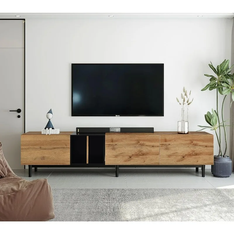 

Современная телевизионная подставка Virubi с 3 шкафами и открытыми полками, минималистичный деревянный развлекательный центр для телевизоров до 80 дюймов, прочная телевизионная приставка