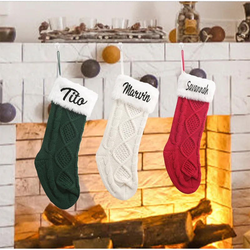 

Персонализированное имя, Рождественское украшение, рождественские плюшевые вязаные носки, Рождественский детский праздничный подарок, носки, Подарочный пакет с подвеской