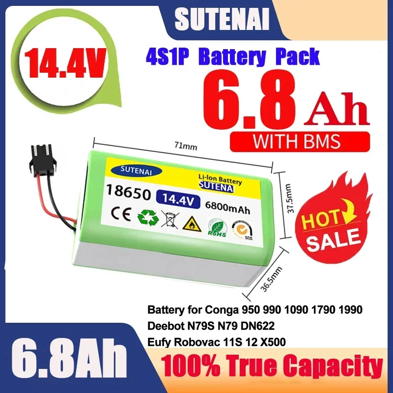 14.4V 6.8Ah Li-ion battery for Cecotec Conga Excellence 950 990 1090 Ecovacs Deebot DN621 601/605 Eufy RoboVac 35C Panda i7 V710
14.4V 6.8Ah Li-ion battery for Cecotec Conga Excellence 950 990 1090 Ecovacs Deebot DN621 601/605 Eufy RoboVac 35C Panda i7 V710