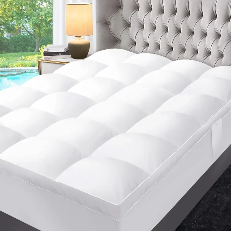 

Extra Thick Fusion Down Feather Filled Mattress Topper for Back Pain, Plush Fluffy Doule Layer Pillowtop Luxury Mattress Pad