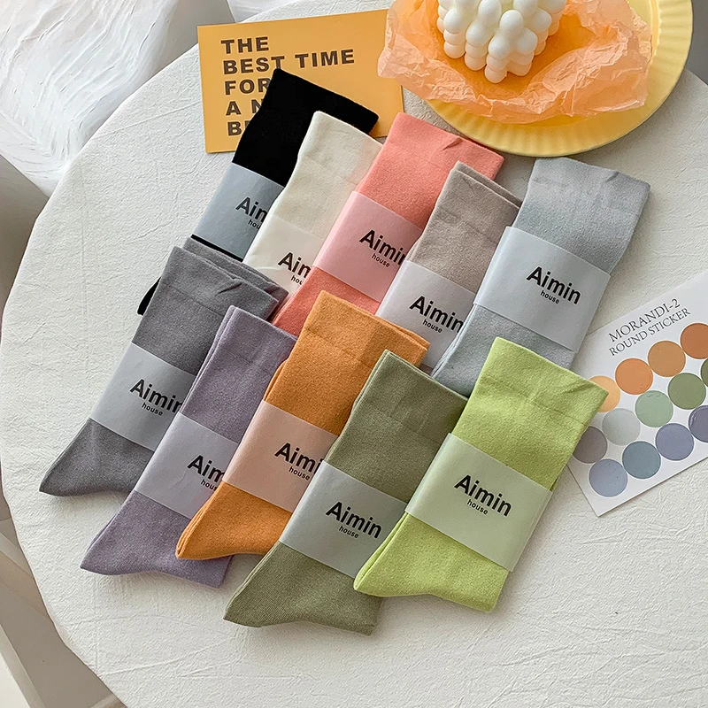 

1 Pair Korean Japanese Style Women Socks Solid Candy Colors Middle Tube Socks School Girls Crew Socks Cotton Casual Short Socks