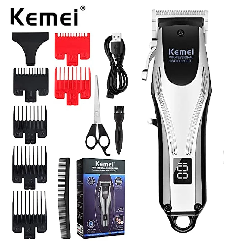 

KEMEI Professional Hair Clippers Men Rechargeable Cordless Electric Beard Hair Trimmer Barber Hair Cutting Machine Grooming Kit