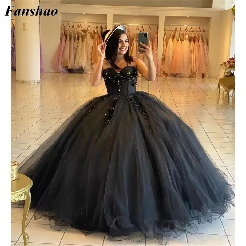 

Fanshao wd007 Sweetheart Tulle Ball Gown Quinceanera Dresses Sparkly Crystals Sweet 16 Dress Arabic Dubai Princess Pageant Gowns