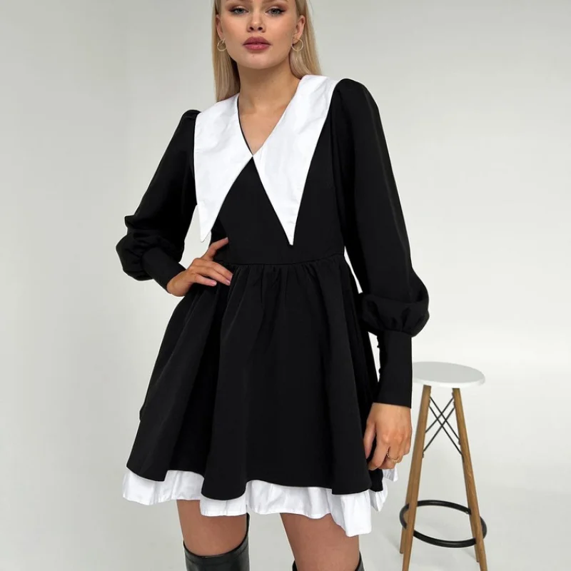 

New Autumn and Winter French Style Design Dress Doll Collar Waist Slimming Hepburn Style Little Black Dress Pettiskirt Wanlj