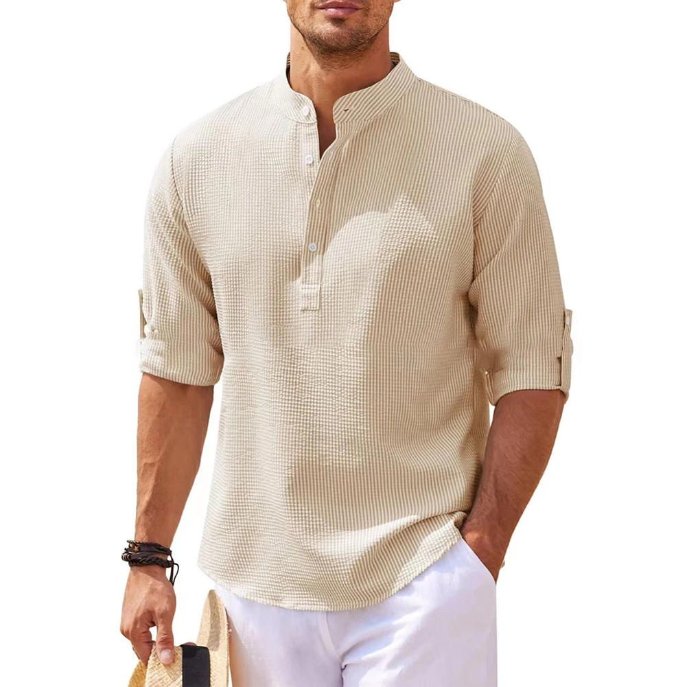 Mens Retro Plaid Collarless Cotton Button Long Sleeved Grandad Striped Shirts Tops Causal Hippy Tee Solid Men's Casual Shirt
Mens Retro Plaid Collarless Cotton Button Long Sleeved Grandad Striped Shirts Tops Causal Hippy Tee Solid Men's Casual Shirt